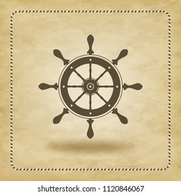 Vector hand wheel isolated on grunge background-vector illustration. Brown marine steering wheel isolated with shadow.
