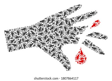 Vektor Hand Wunde Mosaik ist mit zufälligen rekursiven Handwunden-Elementen konzipiert. Wiederbelebende Kollage der Handwunde.