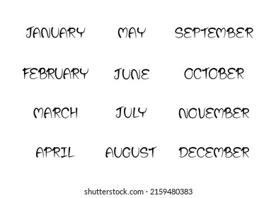 Vector - Hand writing 12 month. January, February, March, April, May, June, July, August, September, October, November, December. Can be use decorate calendar, organizer.