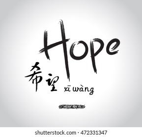 vector hand writing of calligraphy word. Chinese calligraphy words that with meaning of hope. Idea of graphic, font design, typography style template background