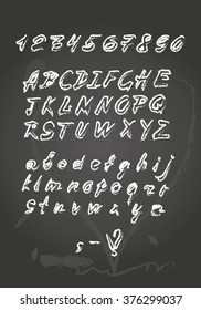 Vector hand written alphabet and numbers on chalkboard