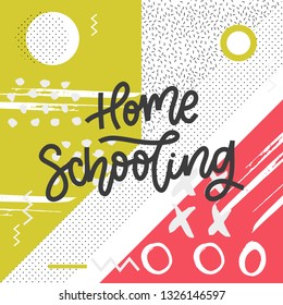 Vector hand written banner - Homeschooling. Online education concept. Colorful background