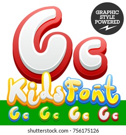 Vector hand written funny Alphabet set of sticker Children font. Different graphic style. Letter C