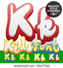 Vector hand written funny Alphabet set of sticker Children font. Different graphic style. Letter K