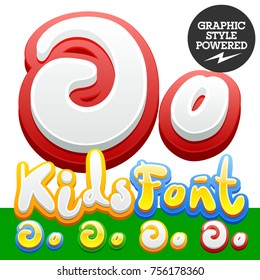Vector hand written funny Alphabet set of sticker Children font. Different graphic style. Letter O