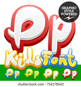 Vector hand written funny Alphabet set of sticker Children font. Different graphic style. Letter P