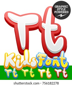 Vector hand written funny Alphabet set of sticker Children font. Different graphic style. Letter T