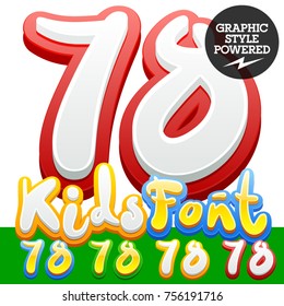 Vektor Hand geschrieben lustige Alphabet Set von Aufkleber Kinder Schriftart. Unterschiedlicher Grafikstil. Nummer 7 8