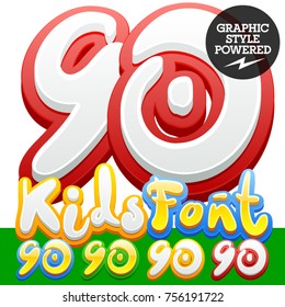 Vector hand written funny Alphabet set of sticker Children font. Different graphic style. Number 9 0