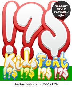 Vector hand written funny Alphabet set of sticker Children font. Different graphic style. Symbol 1