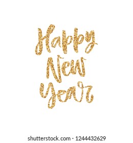 Vector hand written greeting card - Happy New Year. Holiday typographic banner with glitter text