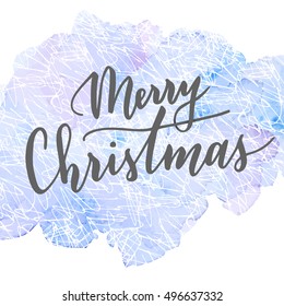 Vector hand written greeting Merry Christmas. Elegant lettering. Winter background. Pastel color holiday card with modern calligraphy.