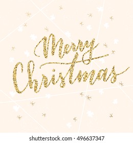 Vector hand written greeting Merry Christmas. Elegant lettering. Winter background. Pastel color holiday card with modern calligraphy.