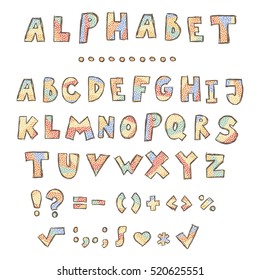 Vector hand written grungy english alphabet. Rough letters collection.