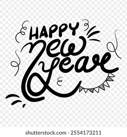 Vector hand written Happy New Year calligraphy on transparent background