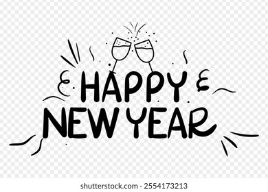 Vector hand written Happy New Year calligraphy on transparent background