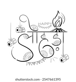 Caligrafía hindi escrita a mano en Vector de Happy Lohri con texto escrito en hindi que significa Lohri