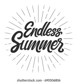 Vector hand written lettering Endless Summer. Lettering vector  EPS 10 calligraphy phrase isolated on the background. Fun brush ink typography for photo overlays, t-shirt print, flyer, poster design