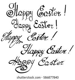 Vector hand written lettering Happy Easter for greeting card. Isolated black phrase drawn with brush and ink on a white background