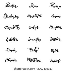 Vector hand written lettering with most popular women names.