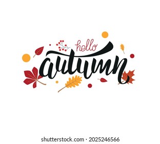 Vector hand written lettering quote. Hello autumn. Modern calligraphy phrase design for decor, cards, print, web, poster, banner, t-shirt