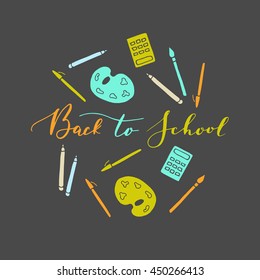 Vector hand written lettering quotes. Modern calligraphy phrases. Back to school, hello school.