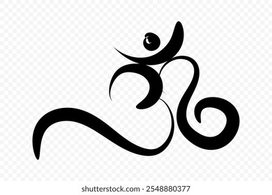 Vector hand written Om calligraphy on transparent background with written hindi text meaning Om