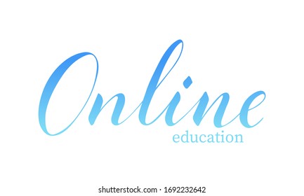 Vector hand written online education text isolated on white background. Shopping and delivery service. Script brushpen lettering. Handwriting for banner, poster, company label or logo