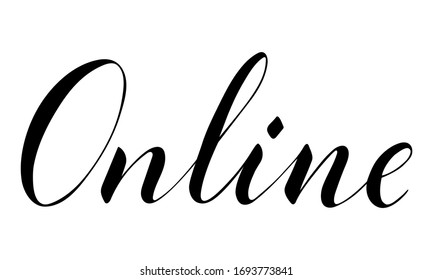 Vector hand written online text isolated on white background. Shopping and delivery service. Script brushpen lettering. Handwriting for banner, poster, company label or logo