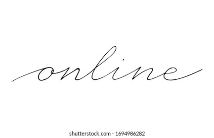Vector hand written online text isolated on white background. Shopping and delivery service. Script brushpen lettering. Handwriting for banner, poster, company label or logo
