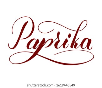 Vector hand written paprika text isolated on white background. Kitchen healthy herbs and spices for cooking. Script brushpen lettering with flourishes. Handwriting for banner, poster, product label