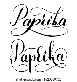 Vector hand written paprika text isolated on white background. Kitchen healthy herbs and spices for cooking. Script brushpen lettering with flourishes. Handwriting for banner, poster, product label