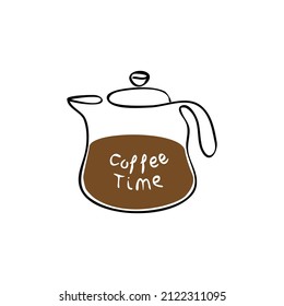 Vector hand written quote coffee time. Black ink on white isolated background. Doodle drawing with lettering for your design or overlay.