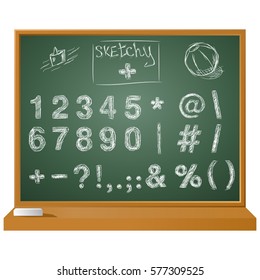 Vector hand written sketchy signs (font) on chalkboard for Your uses