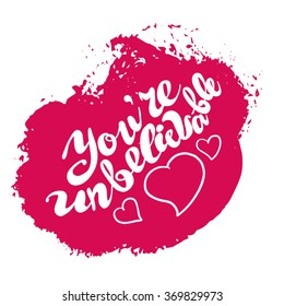 Vector hand written text. Lettering, hand drawn font, message, watercolor spot, postcard design. Invitation card, wedding, valentine's day, anniversary, happy birthday party flyer, poster, leaflet.
