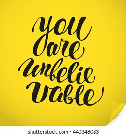 Vector hand written text message isolated. Love card, congratulation, greeting. Poster, advertising, banner, placard design template. Hand written font, abc, script, lettering. Ink drawing.