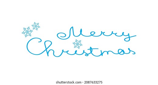 Vector of hand written text.Inscription Merry Christmas.Isolated blue on white background.Lettering template for cardbanner,poster,website.
