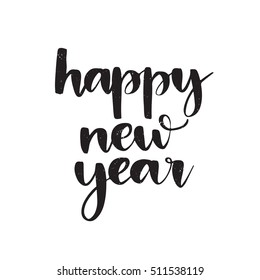Vector hand written winter phrase - Happy New Year, isolated on white background. Black calligraphy poster. Great print for your design
