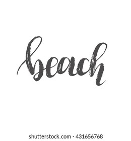 Vector hand written word "beach". Modern brush lettering, calligraphic quote.
