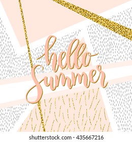 Vector hand written word "hello summer". Modern brush lettering, calligraphic quote hello summer.