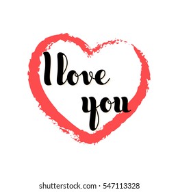 Vector hand written words I Love You inside a red heart. Poster, advertising, banner, placard design template.