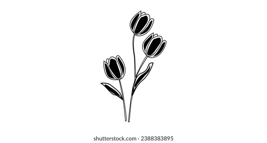 Diseño de flores de arte de línea o dibujo de Vector Hand_