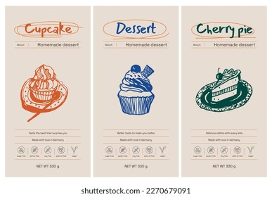 Vector handcrafted healthy food sticker set for packaging design