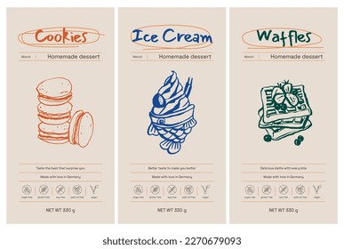 Vector handcrafted healthy food sticker set for packaging design