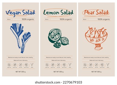 Vector handcrafted healthy food sticker set for packaging design