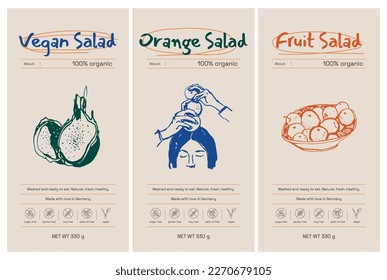 Vector handcrafted healthy food sticker set for packaging design