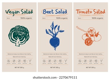 Vector handcrafted healthy food sticker set for packaging design