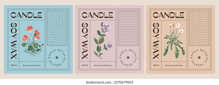 Vector handcrafted soy wax candle sticker set for packaging design