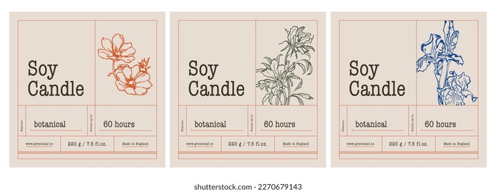 Juego de etiquetas de velas de cera de soja artesanales para el diseño de envases