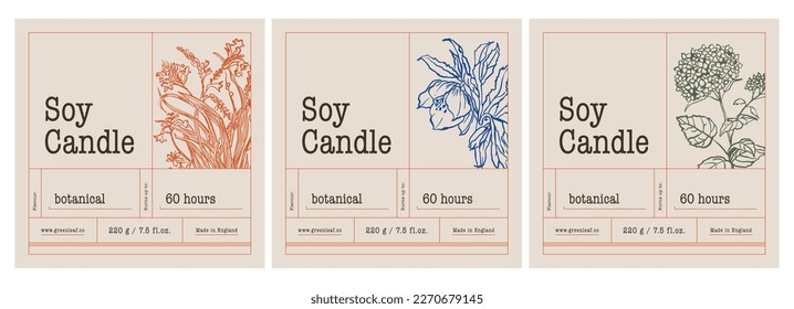 Vector handcrafted soy wax candle sticker set for packaging design